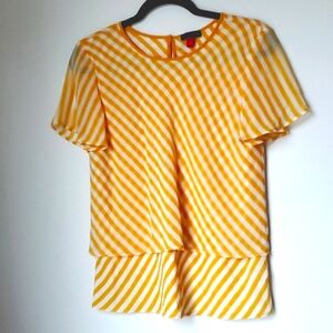 XS Vince Camuto short sleeve striped white and yellow top